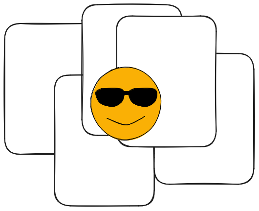 a bunch of scripts, on them an emoji of a happy face wearing sunglasses.